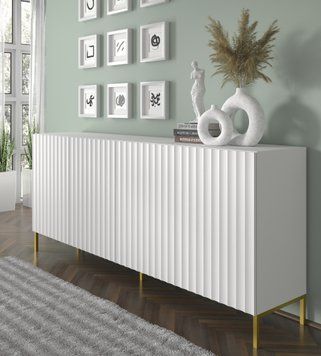 Комод WAVE 200 см 4D білий матовий на золотих ніжках BIM Furniture Польща фото - artos.in.ua