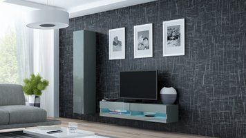 Стенка в гостиную CAMA VIGO NEW 13, 180 см &mdash; Серый мат / Серый глянец фото - artos.in.ua