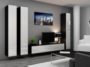 Стенка в гостиную CAMA VIGO 1, 300 см &mdash; Черный мат / Белый глянец фото - artos.in.ua