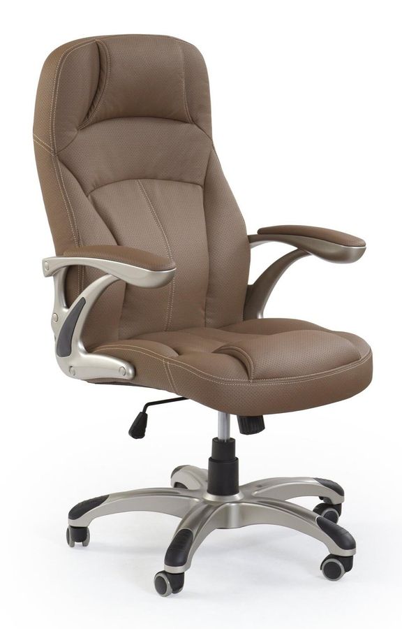 Кресло офисное Carlos механизм Tilt, пластик серый/перфорированная экокожа светло-коричневый Halmar Польша