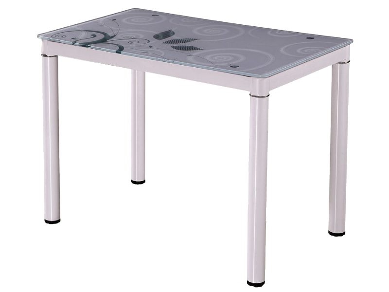 Маленький белый стеклянный стол Damar 80x60см с цветочным принтом на 4 ножках Польша