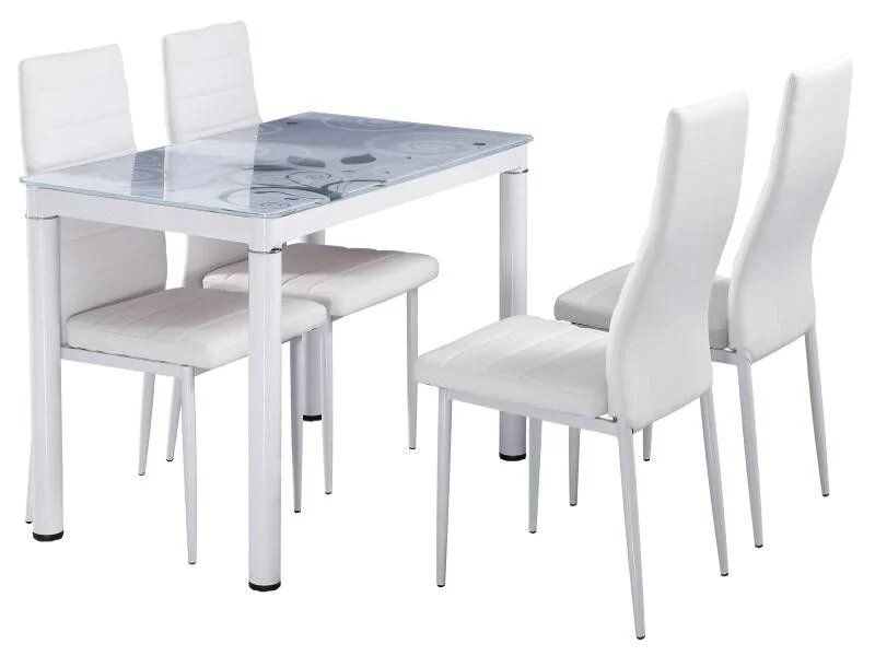 Маленький скляний білий стіл Damar 80x60см з квітковим принтом на 4 ніжках Польща