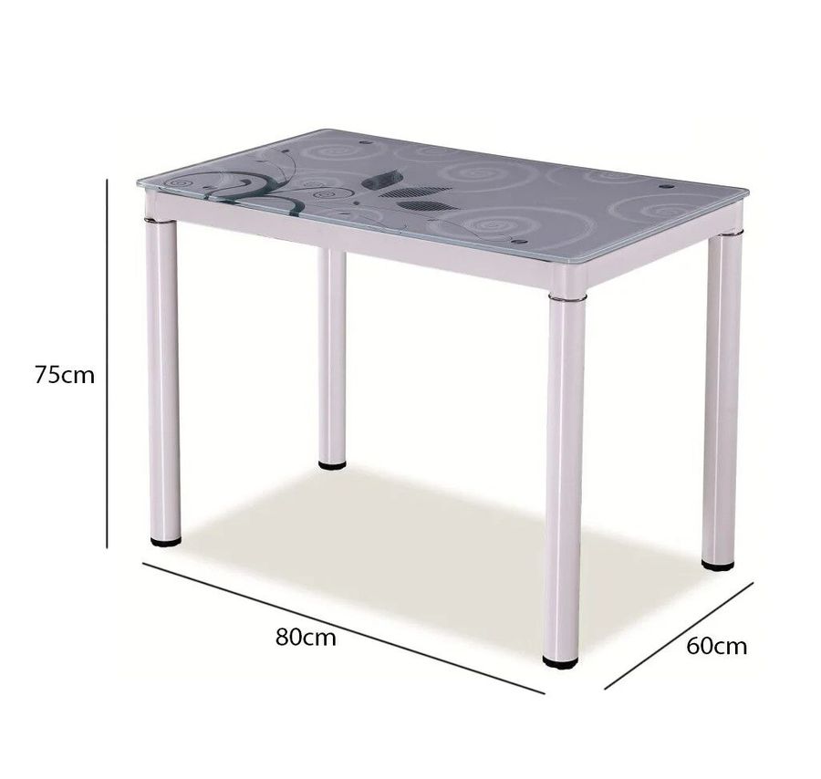 Маленький белый стеклянный стол Damar 80x60см с цветочным принтом на 4 ножках Польша