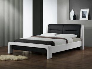 Кровать полуторная деревянная с мягким изголовьем Cassandra 120x200 экокожа черно-белая Halmar (с каркасом, без матраса) фото - artos.in.ua
