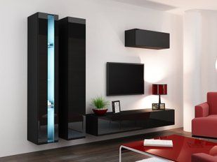 Вітальня з вітриною Cama Vigo New 1 180x260x42 Чорний мат/Чорний глянець фото - artos.in.ua