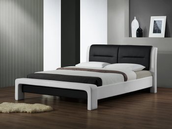 Кровать полуторная деревянная с мягким изголовьем Cassandra 120x200 экокожа черно-белая Halmar Польша (с каркасом, без матраса)