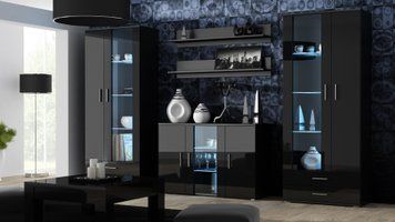Стенка в гостиную CAMA SOHO 10, 280 см &mdash; Черный мат / Черный глянец фото - artos.in.ua