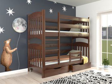Детская двухъярусная кровать Меліса LUNA 80&times;160 см, темный орех, лестница слева фото - artos.in.ua