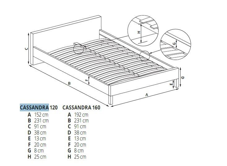 Кровать полуторная деревянная с мягким изголовьем Cassandra 120x200 экокожа черно-белая Halmar Польша (с каркасом, без матраса) фото - artos.in.ua