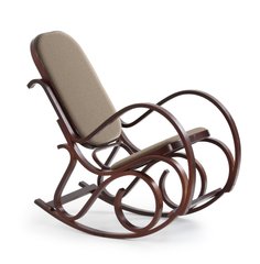 Мягкие кресла фото Кресло-качалка HALMAR MAX BIS PLUS коричневый из дерева, ткани Польша - artos.in.ua