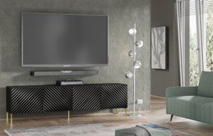 Тумба під телевізор глянець SURF 200 чорна з золотими ніжками BIM FURNITURE фото - artos.in.ua