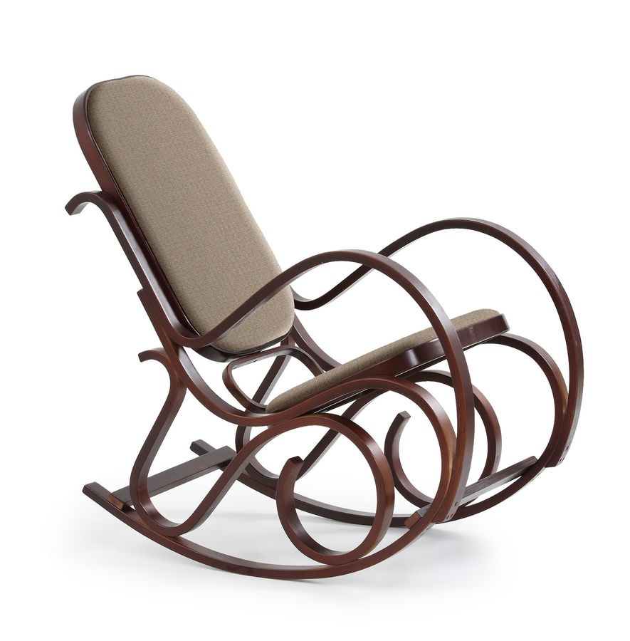 Крісло-качалка HALMAR MAX BIS PLUS коричневе з дерева, тканини Польща