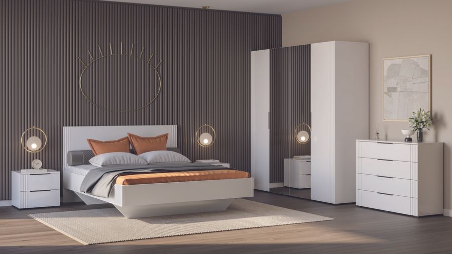 Белая двуспальная кровать Амелия глянец в стиле hi-tech