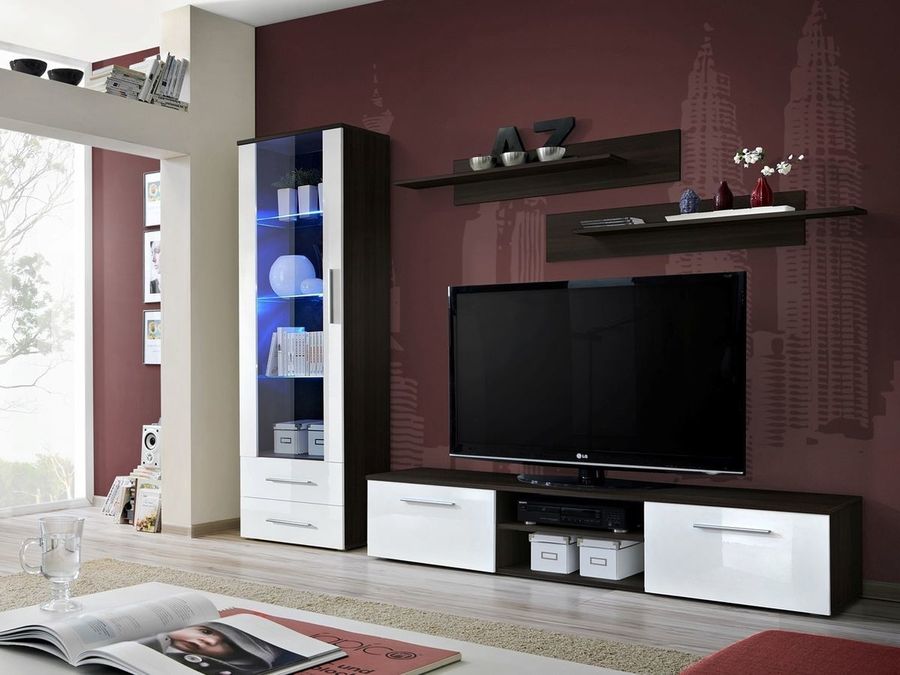 Комплект мебели в гостиную ASM Galino A 24 ZW GA Черный матовый/Белый глянцевый из Польши