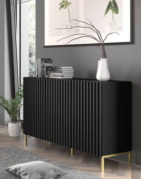 Комод WAVE 150 см 3D чорний матовий на золотих ніжках BIM Furniture Польща фото - artos.in.ua