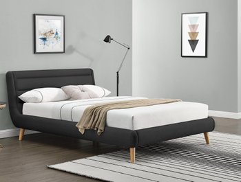 Кровать полуторная деревянная с мягким изголовьем Elanda 140x200 ткань темно-серая Halmar Польша (с каркасом, без матраса)