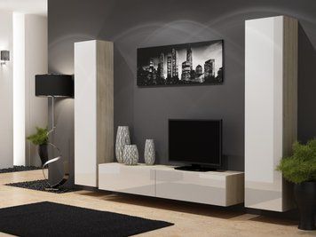 Стенка в гостиную CAMA VIGO 4, 260 см &mdash; Дуб сонома мат / Белый глянец фото - artos.in.ua