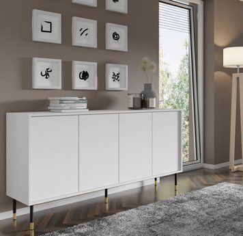 Комод SHERWOOD 180 см 4D белый матовый на черно-золотых ножках BIM Furniture Польша фото - artos.in.ua