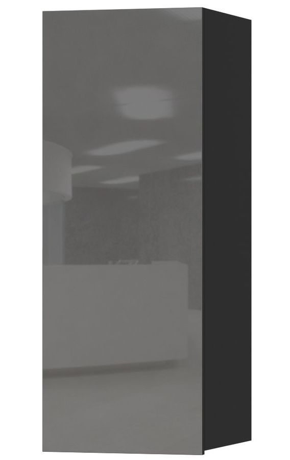 Пенал навесной 1 дв. сплошной фасад, Л/П Helvetia Helio черный/серое стекло 24WXJW08