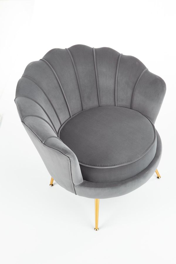 Крісло для відпочинку в вітальню, спальню Amorinito сталь золотий / оксамитова тканина сірий Halmar Польща