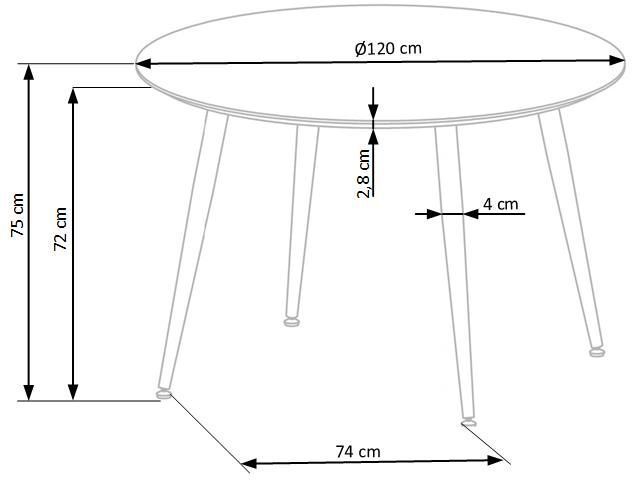 Стол обеденный круглый в гостиную, кухню Embos 120x120 МДФ/сталь черный Halmar фото - artos.in.ua