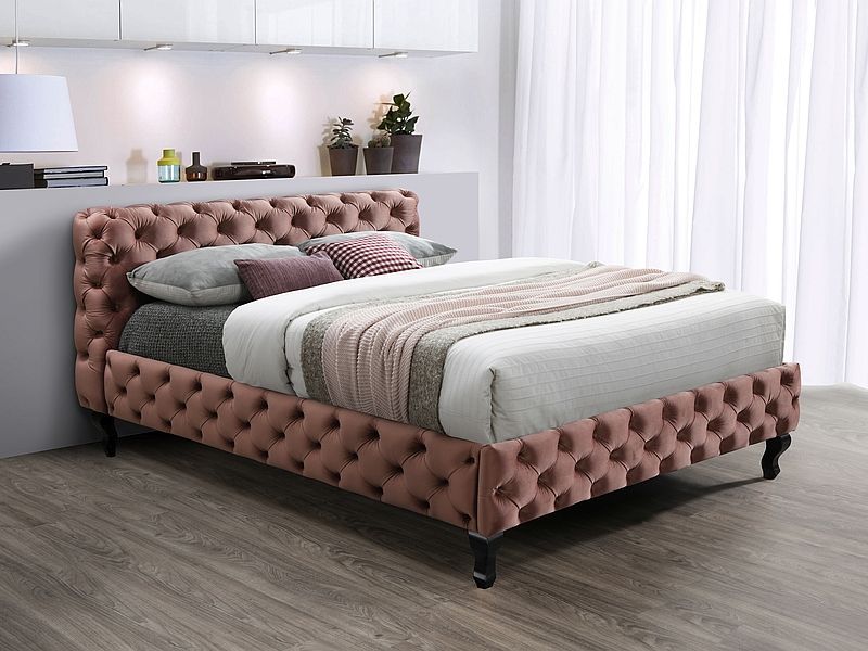 Кровать Herrera велюр bed 160X200 антично-роз / венге. синий 52 Signal Польша фото - artos.in.ua