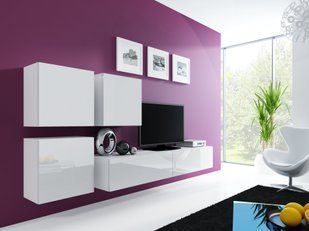 Стенка в зал Cama Vigo 23 с системой PUSH CLICK 150x230x42 Белый мат/Белый глянец фото - artos.in.ua