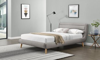 Кровать полуторная деревянная с мягким изголовьем Elanda 140x200 ткань светло-серая Halmar Польша (с каркасом, без матраса)