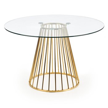 Стол обеденный круглый в гостиную, кухню Liverpool 120x120 стекло прозрачный/сталь золотистый Halmar Польша