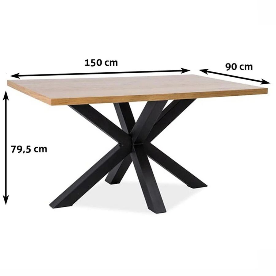 Обідній стіл для кухні SIGNAL Cross 180x90 масив дерева та ніжки метал Польща
