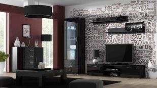 Сучасна Стінка в зал, у вітальню Cama Soho 2 в стилі хай-тек 192x372x43 Чорний мат/Чорний глянець фото - artos.in.ua