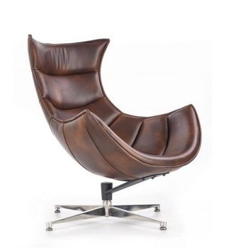Кресло для отдыха в гостиную, спальню Luxor сталь черный/кожа натуральная темно-коричневый Halmar Польша