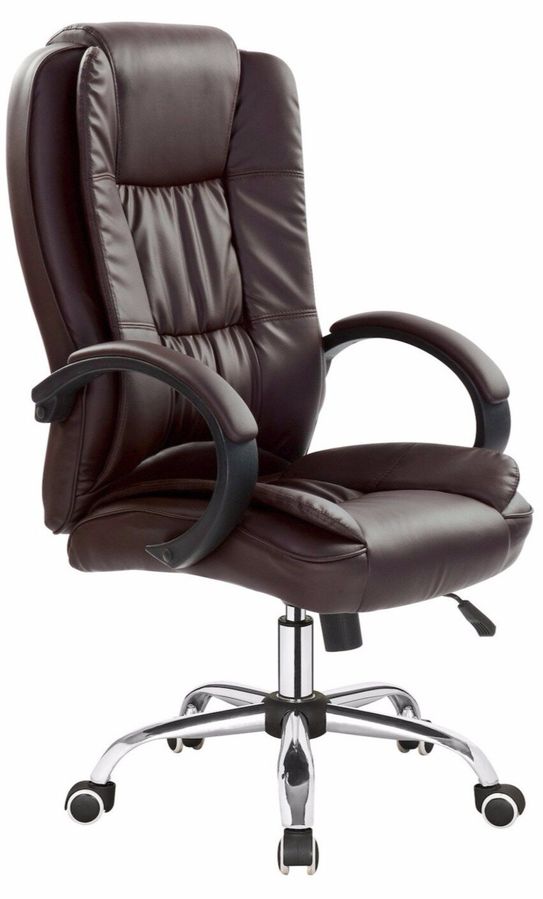 Кресло для кабинета Relax механизм Tilt, хромированный металл/экокожа коричневый Halmar Польша