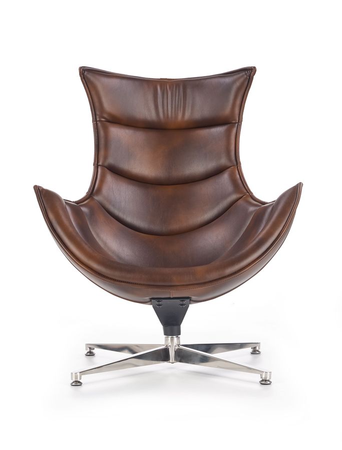 Крісло для відпочинку в вітальню, спальню Luxor сталь чорний / шкіра натуральна темно-коричневий Halmar Польща
