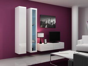 Стенка 3,4,5 метра в зал Cama Vigo 10 с системой PUSH CLICK 180x220x42 Белый мат/Белый глянец фото - artos.in.ua