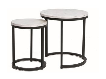 Комплект круглих кавових столиків HOLA Signal - білий мармур/чорний.