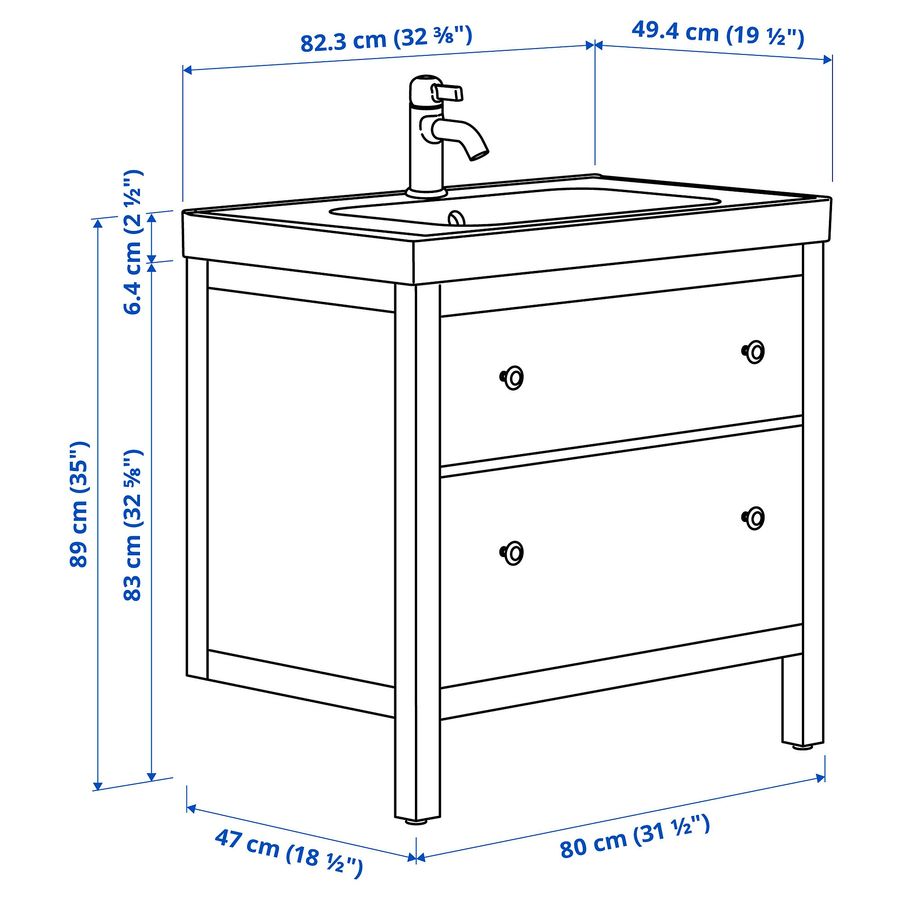 ИКЕА Тумба под умывальник с выдвижными ящиками HEMNES ХЕМНЭС / ORRSJÖN, 695.467.91 фото - artos.in.ua