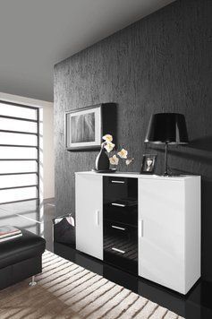 Комод CAMA SOHO UNI &mdash; Белый мат / Белый глянец + Черный фото - artos.in.ua