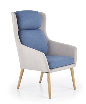 Крісло для відпочинку в вітальню, спальню Purio натуральне дерево / тканина світло-сірий / синій Halmar Польща