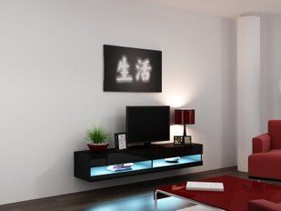 Сучасна тумба під телевізор CAMA Vigo New 180 стильна Чорний мат/Чорний глянець фото - artos.in.ua