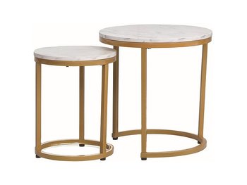 Комплект круглих кавових столиків HOLA Signal - білий мармур/золото.