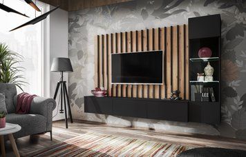 Стенка в гостиную ASM Verti ZAS VT, черный, дуб Artisan, черные ламели фото - artos.in.ua
