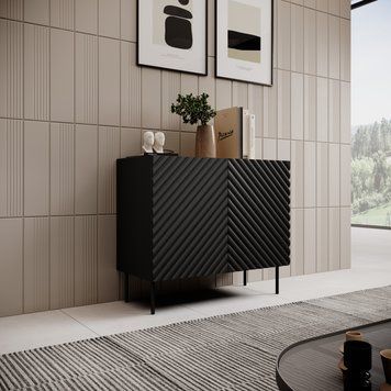 Комод CAMA ONDA 2D &mdash; Черный / Дуб артизан, с рифлёными фасадами фото - artos.in.ua