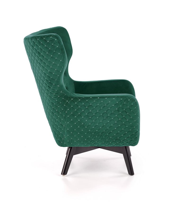 Кресло для отдыха в гостиную, спальню Marvel дерево черный/бархатная ткань темно-зеленый Halmar Польша