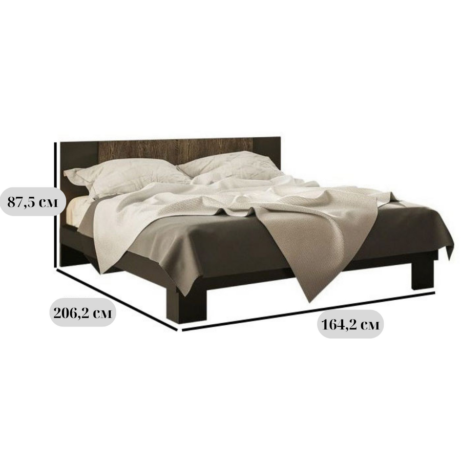 Двоспальне ліжко на ніжках з ламелями Лілея Нове 160х200 см з вставкою дуб грандж, без матраца