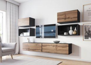 Сучасна вітальня з вітриною з вітриною Cama Roco 3 180x224x39 Антрацит/Дуб вотан фото - artos.in.ua