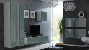 Стенка в гостиную CAMA VIGO 24, 230 см &mdash; Белый мат / Серый глянец фото - artos.in.ua