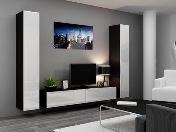 Стенка в гостиную CAMA VIGO 4, 260 см &mdash; Черный мат / Белый глянец фото - artos.in.ua