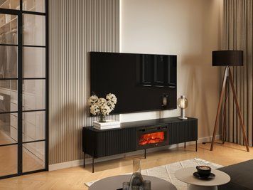 Тумба під телевізор CAMA VERA 190 EF &mdash; чорний мат, з електрокаміном фото - artos.in.ua