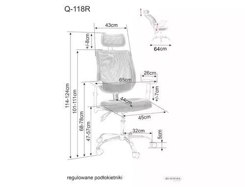 Комп'ютерне крісло Q-118R Signal 60&times;115, сірий, сітка + мембранна тканина фото - artos.in.ua
